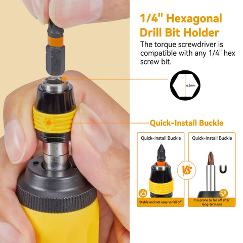Torque Screwdriver Bit Set With Locking Chuck Never Drop A Bit 13 Piece Driver Kit quick-release bit holder detail.