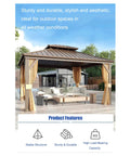 Front view of All Season Hardtop Metal Roof Gazebo With Mosquito Netting And Privacy Curtains For Backyard Patio Deck 10x12 Ft