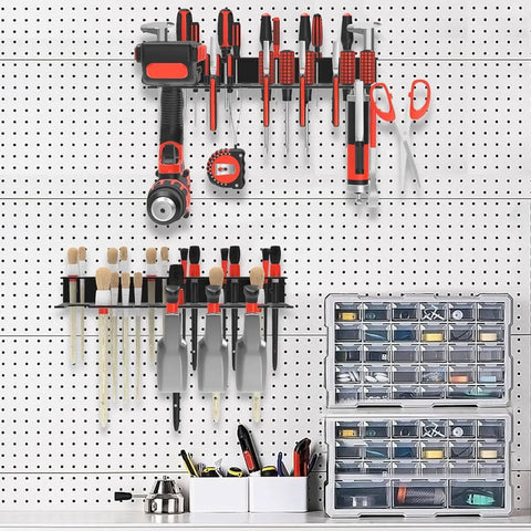 Wall Mounted Hand Tool Organizer Rack for screwdrivers pliers and small tools heavy duty metal construction, garage setup
