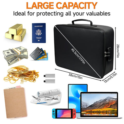 Fireproof Document Box With Lock 5200F Fire Safe File Organizer Waterproof Portable Storage Box for valuables