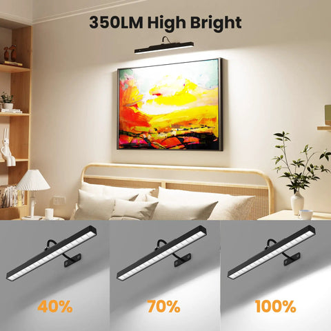 No Fuss Rechargeable Picture Light With Smooth Dimming And High CRI 95 Rating casting crisp even glow on gallery art with dimming options.