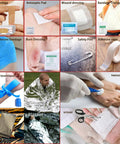 First aid kit 293-piece set with red MOLLE pouch; assortment of bandages, antiseptic pads, dressings, tape and tools