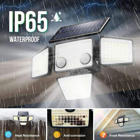 Kickin Bright Solar Security Lights With 188 Led Panels And Dual Pir Motion Detectors, Weather Resistant Wall Flood Lamp For Backyards, No Sweat Setup And Solid All Night Glow