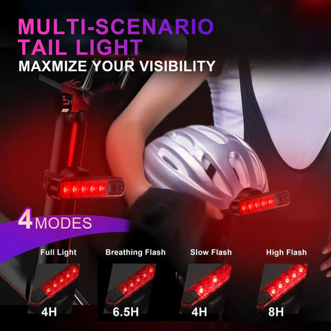 Retro Style 350 Lumen Bike Light Set With Front Headlight And Rear Taillight Reflective Panel For Night Ride displaying red taillight modes