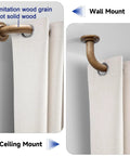 Heavy Duty Adjustable Curtain Rod Set With One Inch Diameter Wood Grain Pattern showing wall and ceiling mounts for thick drapes