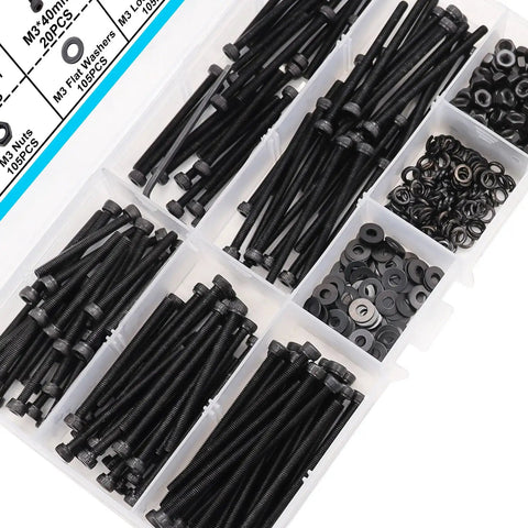 Complete M3 Hex Socket Head Cap Screws Kit With Nuts Washers And Lock Washers, M3 30 35 40 45 50mm Metric Bolts, 12.9 Grade Alloy Steel