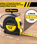 20 Pack 12 Ft Tape Measures Retractable With Fractions Easy Read Yellow Bulk Set For Contractors And Engineers Autowind