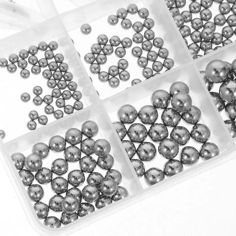 High Precision Stainless Steel Bearing Balls Kit With 1.0mm To 10.0mm Sizes 580 Pcs Portable Ball Bearings Set For Skateboard Repair And Mechanical Or Industrial Maintenance Multi Size Assortment For DIY Projects, assorted sizes in storage tray
