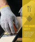 Level 5 Cut Resistant Kitchen Gloves With HPPE, Food Grade For Mandoline Slicing, Large Size Pro Grip in use on mandoline.