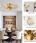 Vintage K9 Clear Crystal Chandeliers Gold Finish Five Light Ceiling Pendant Lighting Fixture For Living Room Bedroom Restaurant And Porch Luxe Crystal Chandelier With Modern Classic Vibe in dining room setting