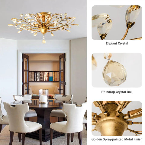 Vintage K9 Clear Crystal Chandeliers Gold Finish Five Light Ceiling Pendant Lighting Fixture For Living Room Bedroom Restaurant And Porch Luxe Crystal Chandelier With Modern Classic Vibe in dining room setting