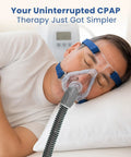 Person sleeping with CPAP mask connected to Series 11 Tubing Replacement Hose With No Leak Design For Everyday Comfort