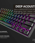 Compact Hot Swappable Mechanical Gaming Keyboard Featuring Sixty One Keys Smooth Gateron Switches Fire RGB Backlighting angled view with key details.