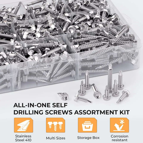 Heavy Duty Self Tapping Screws For Metal In 410 Stainless Steel Self Drilling Hex Head Sheet Metal Screws Assortment Kit