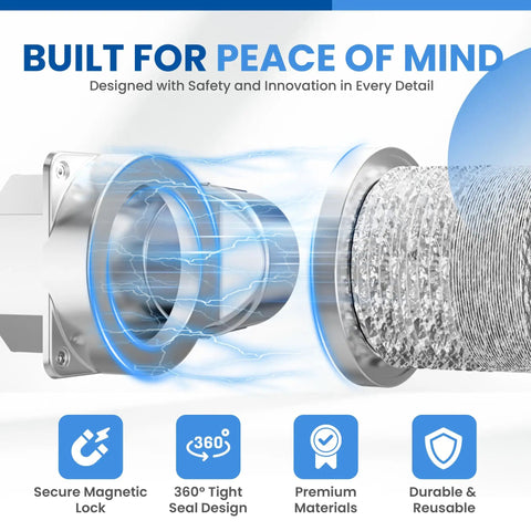 Magnetic Dryer Vent Kit With 2.6 Foot Aluminum Duct And Clamps, showing secure magnetic lock connection in close-up.