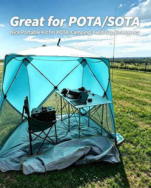 Outdoor setup with a Multiband HF Antenna for Ham Radio 7 to 50 MHz Eight Band Vertical Antenna With Low SWR Under 1.1