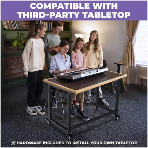 Group using Adjustable Keyboard Stand For 49 54 61 88 Key Pianos And Synths Rolling Studio Desk with third-party tabletop