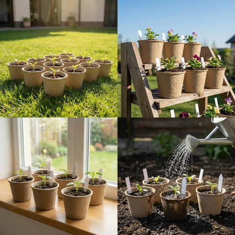 20 Pack 5 Inch Biodegradable Peat Pots With 20 Plant Labels, Drainage Holes, Breathable Nursery Pots For Seed Starting outdoors