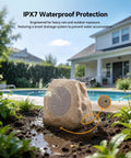 Outdoor Rock Speaker Duo With 60W Deep Bass For Killer Backyard Vibes, IPX7 waterproof speaker installed in garden near pool