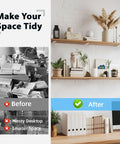 Before and after of tidy space using Heavy Duty Floating Shelf Brackets 10 Inch L Shape Metal Wall Mount Supports.