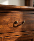 Antique Drawer Pulls 4 Pack for Dresser and Cabinet, Vintage Brass Knob with Shabby Chic Bronzed Finish on wooden dresser drawer