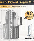 Gnarly Wall Damage Tackled Quick With Effortless Drywall Repair Clips For Knockout Smooth Finish Invisible Crack Sealing Hardware For Skilled Craftsmen And Casual Renovators, 52 PC clips, metal, 1/2 inch drywall panels.