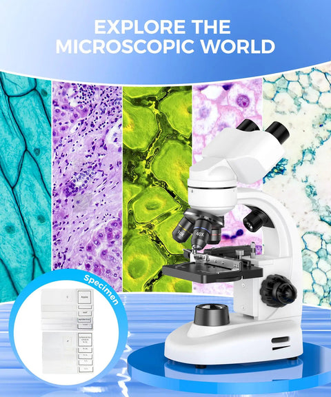 All Purpose Compound Binocular Microscope For Adults Pro Grade And Kids With 40X To 2000X Magnification LED Illumination