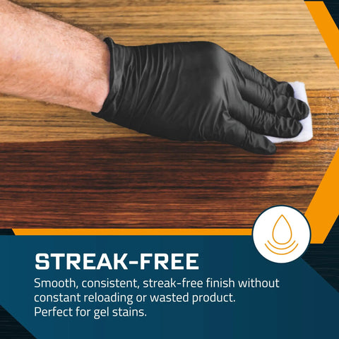 Applying stain with Total Game Changer Wood Stain Pads 10 Pack Precision Applicators for smooth, streak-free finish.