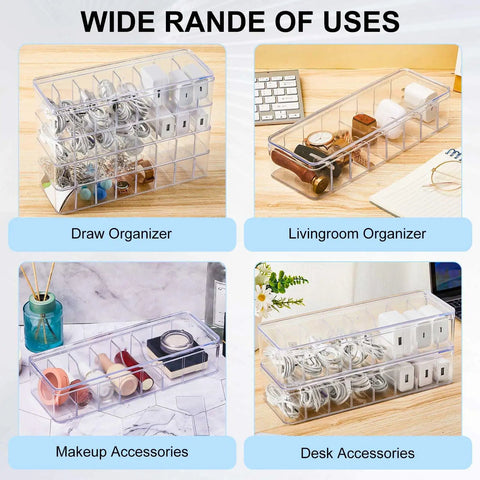 2 Pack Cable Organizer Box With Lids Clear Plastic Cord Storage Box for various uses in home and office environments.