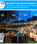 Image showing dimmable Triple Color Dimmable LED Outdoor String Lights For Patio With Remotes 48 Ft at various brightness levels over a gathering.