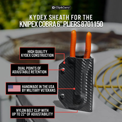 Kydex Pliers Sheath For 5 Inch Knipex Cobra Water Pump Pliers One Hand Quick Draw Belt Holster Case Built In USA Carbon Fiber
