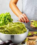 Party Ready Stainless Steel Double Wall Dip Chiller Bowl 70 Oz Water Cooled Serving Dish with guacamole and lettuce