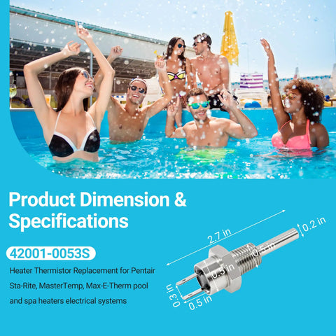 Heater Thermistor Replacement Sensor 42001-0053S for Pentair Sta-Rite MasterTemp Max-E Therm pool and spa heaters, stainless steel