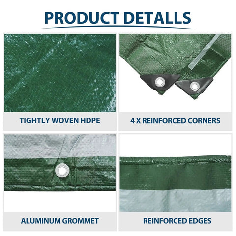 Product details of Heavy Duty Waterproof Tarp 10x12 Green For Camping And Outdoors 8 Mil Thick With Reinforced Grommets