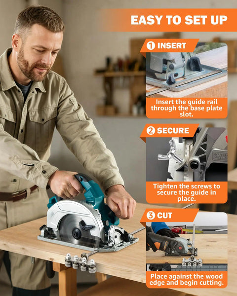 Straight Shooting 24 Inch Circular Saw Guide Rail With 2 Mm Thin Alignment Caliper shown in use for precise cuts on wood.