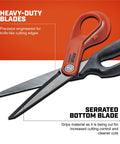 Heavy Duty 10 Inch Titanium Coated Tradesman Shears With Serrated Blades For Industrial Utility Cutting Leather, Wire, Cardboard