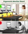 39.3 Inch Gaming Desk With Power Outlet And LED Lights, Adjustable Monitor Stand For Dual Monitors in home office setup