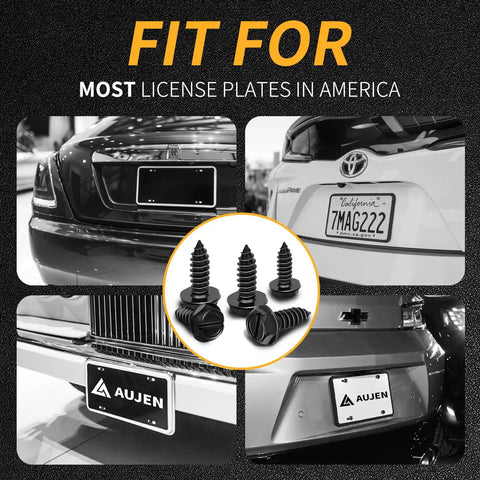 Black License Plate Screws Kit Rustproof 304 Stainless Steel Bolts Three Quarters By One Quarter Inch For Cars Trucks And SUVs