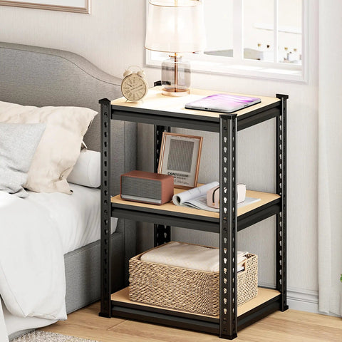 Heavy Duty 6 Tier Metal Storage Shelving Unit For Pantry Kitchen And Garage Each Shelf Holds Up To 376 Lbs Total Capacity 2256 Lbs Sturdy 5mm MDF Shelves With 5 Support Bars Adjustable Chrome Frame beside bed with items on shelves