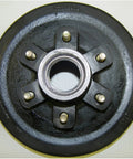Heavy Duty Brake Hub Built Tough For 5200 To 6000 Lbs Axle Direct Swap Installation showing black steel design, size 15x15x8 inches.