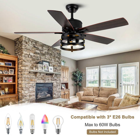 Dope Rustic Farmhouse Ceiling Fan With Lights Retractable 36 Inch Black Industrial Cage Remote Control in living room