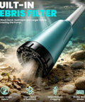 Ripper Cordless Stick Water Transfer Pump Features Brushless Motor For Slick 720 Gallons Per Hour Flow And Thirty Five Foot Lift To Drain Any Tank Fast Compatible With 18V Batteries Tool Only close-up of built-in debris filter in water with sediment and leaves