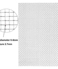 Hella Sturdy 8 Mesh Stainless Steel Wire Screen For Drain Guards And Ventilation Covers displayed with detailed mesh pattern showing wire diameter 0.4mm and aperture 2.7mm.