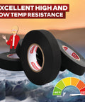 High Temperature Wire Harness Tape Three Quarter Inch By Fifty Foot Five Pack shown on icy and desert backgrounds for temperature resistance