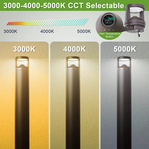 3000-4000-5000K CCT Selectable settings for Solid 42 Inch Bronze LED Bollard Landscape Light outdoors, showcasing light color options.