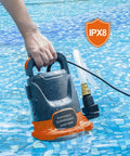 Person using Submersible Sump Pump 1HP 3700GPH Portable Water Pump Electric Transfer Pump With 8 Accessories in pool