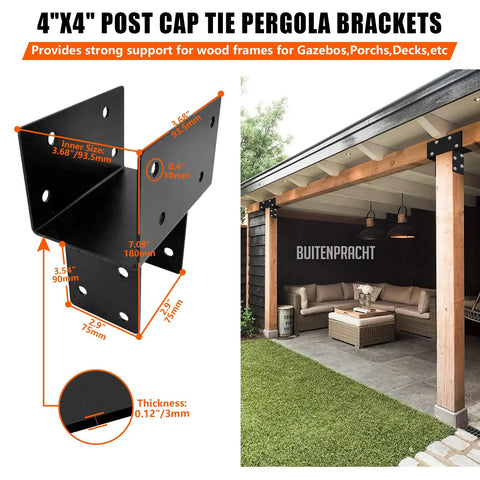 Post Cap Tie Bracket For Wood Posts 4x4 And 4x6 Beefy Heavy Duty Support Bracket Black T Shape For Gazebos Patios Decks And Porches Outdoor All Weather Hardware 4 Pack Bundle