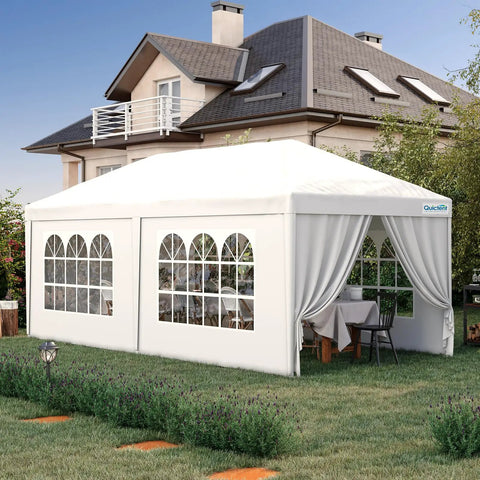 10x20 Outdoor Party Tent Gazebo With Removable Church Sidewalls For Weddings And BBQs, Easy Setup All Weather Shelter Pavilion