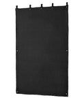 Black sound dampening blanket with grommets, 80 by 48 inches, polyester surface, for windows and doors.