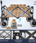 Heavy Duty Beach Wagon With Big Sand Wheels, Collapsible Folding Cart For Sand, All Terrain 9 Inch Pneumatic Balloon Tires